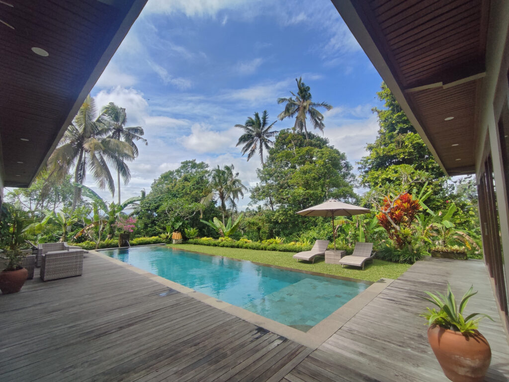 Swimming pool at sunny da